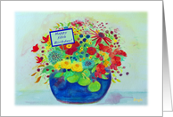 Happy 50th Birthday!, Blue Pot Full of Flowers card