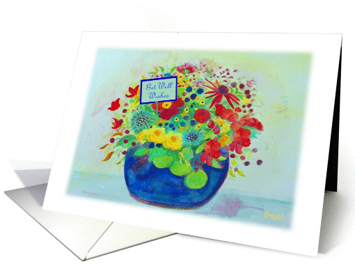 Get Well Wishes from All of Us, Blue Pot Full of Flowers card (793234)