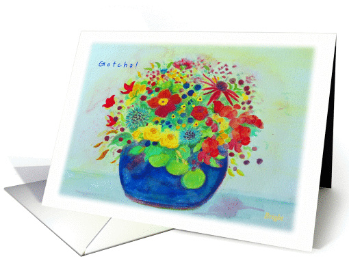Happy Gotcha Day!, Blue Pot Full of Flowers card (793252)