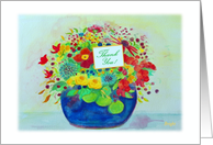 Thank You! Birthday Gift, Big Blue Pot Full of Flowers card