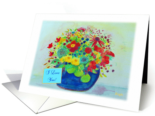 I Love You, Big Blue Pot Full of Flowers card (793553)