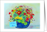 I Love You, Big Blue Pot Full of Flowers card