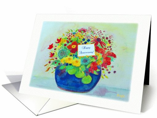 Religious Life Anniversary, Big Blue Pot Full of Flowers card (793560)
