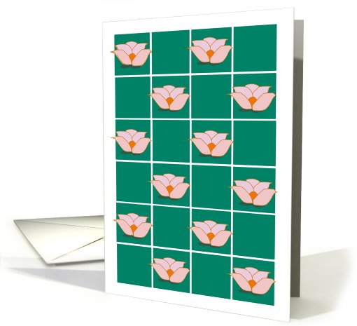 Note Card, Graphic Design Lotus on Green Squares card (809355)