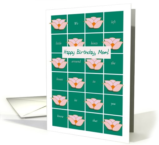 Happy Birthday, Mom, Humor, Graphic Design Lotus on Green Squares card