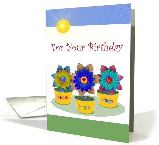 Happy Birthday! Three Flowers in Pots - Humor card (847852)