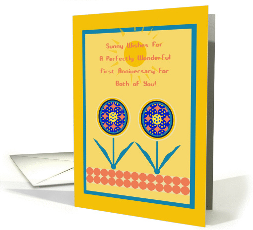 Lesbian First Anniversary! Sunny Wishes with Two Graphic Flowers card