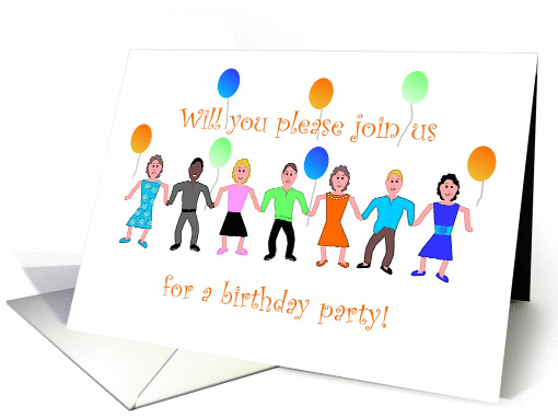 Invitation, Birthday Party with Colorful People and Balloons card