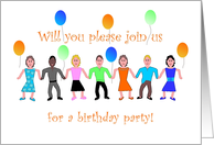 Invitation, Birthday Party with Colorful People and Balloons card