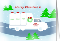 Merry Christmas, Milk Delivery Truck and Snowy Winter Road Scene card