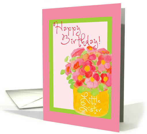 Little Sister, Happy Birthday!, Pink Poseys in Frame card (947091)