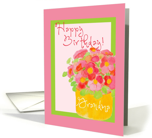 Grandma, Happy Birthday!, Pink Poseys in Frame card (947124)
