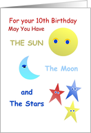Happy 10th Birthday, Sun, Moon, and Stars card