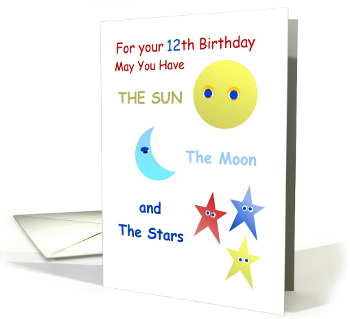 Happy 12th Birthday, Sun, Moon, and Stars card (950038)