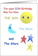 Happy 12th Birthday, Sun, Moon, and Stars card