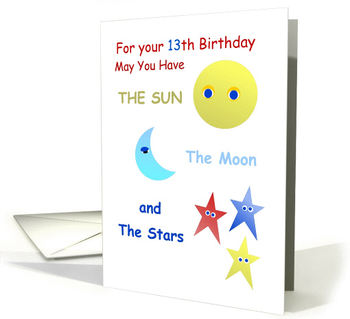 Happy 13th Birthday, Sun, Moon, and Stars card (950040)