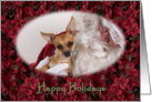 Happy Holidays - featuring a Chihuahua with Santa surrounded by Poinsettias card