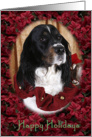 Happy Holidays - featuring an English Springer Spaniel surrounded by Poinsettias card