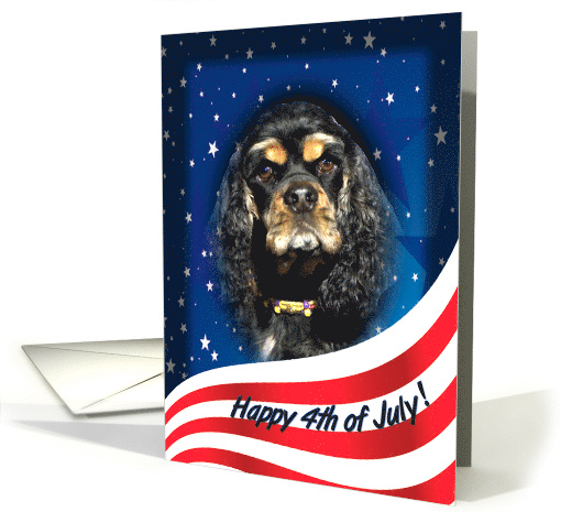 July 4th Card - featuring a black/tan/tri Cocker Spaniel card (818928)