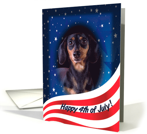 July 4th Card - featuring a smooth black and tan Dachshund card