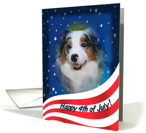 July 4th Card - featuring a blue merle Australian Shepherd card