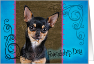 Friendship Day card featuring a black and tan Chihuahua card