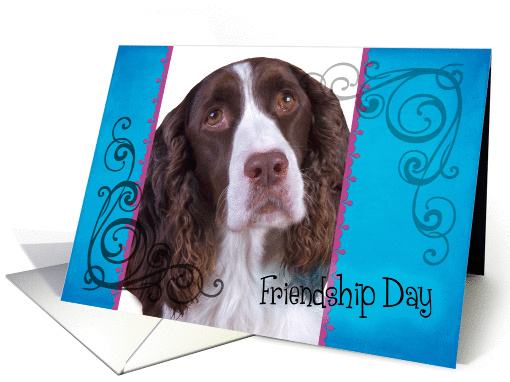 Friendship Day card featuring a liver/white English... (833989)