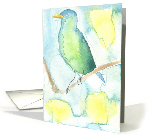 Song Bird Watercolor Painting, blank note card (628362)