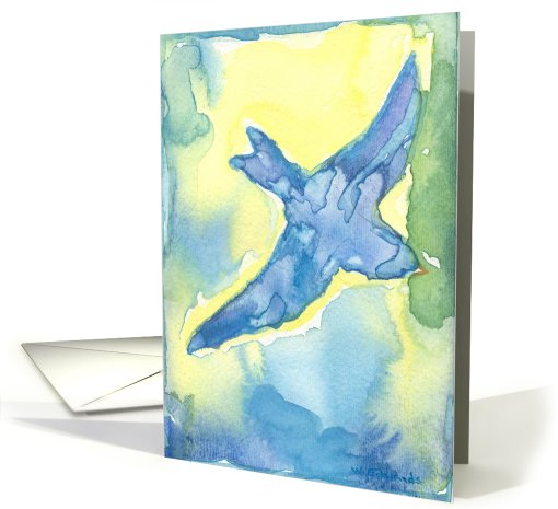 Song Bird Watercolor Painting, Bird in flight, blank note card