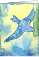 Song Bird Watercolor Painting, Bird in flight, blank note card