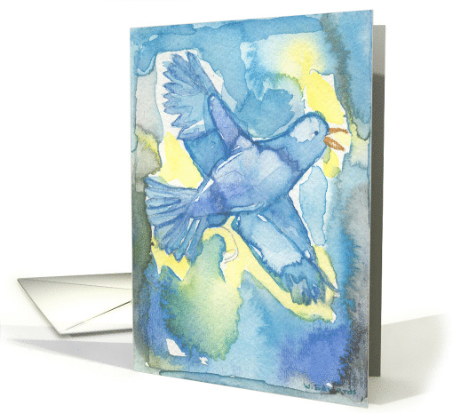 Song Bird Watercolor Painting, Singing Bird in flight, blank note card