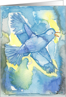Song Bird Watercolor Painting, Singing Bird in flight, blank note card