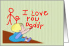 I Love Daddy, toddler boy drawing on wall card