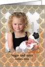 Peach lace, two little girls sugar and spice photo card