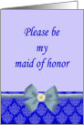 Maid of Honor Invitation blue with bow and daisy card