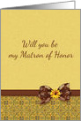 Brown and Golden Yellow Be My Matron of Honor,Country Chic card