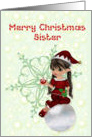 Merry Christmas Sister, little girl elf card