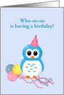 Happy Birthday, With Cute Cartoon Owl, Customizable card