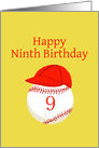 Ninth Birthday, with Baseball Softball Red Cap card