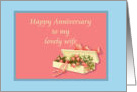 Anniversary to Wife, coral and blue card