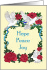 Hope Peace Joy Doves and Roses Christmas card