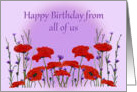 Happy Birthday from all of us, poppies red and purple card