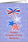 Happy Fourth of July Birthday, Red White and Blue Bow and Stars card