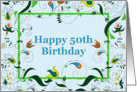 Happy 50th Birthday, Retro Floral Paisley card