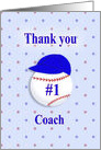 Thank you #1 Coach, Blue Softball baseball and Cap card