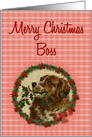 Merry Christmas Boss, Vintage Saint Bernard with Holly Branch card