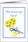 Birth Announcement for twins, two rattles card