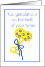 Congratulations on Birth of Twins, yellow rattles card