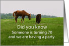 Invitation for Seventieth Birthday, Funny Photograph of Cow and Horse card