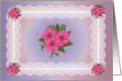 Notecard, pink flowers and lace frame card